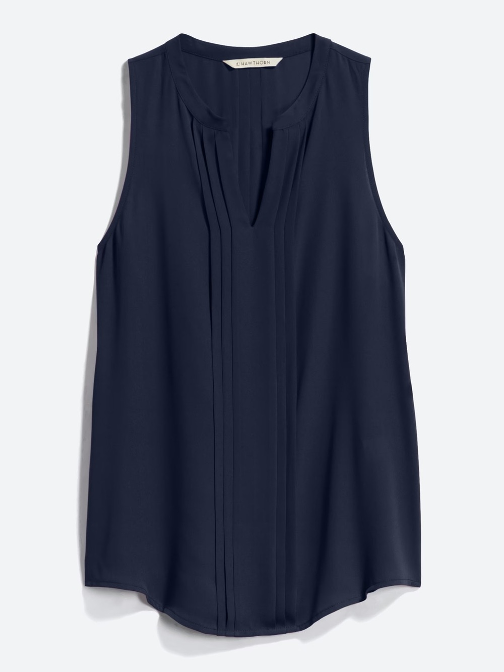 41 Hawthorn Breyson Navy Pleat Detail Split Neck Blouse Top Sleeveless Pintuck S